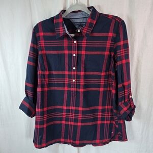 Tommy Hilfiger womens pullover shirt long roll tab sleeves size large r…